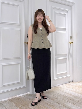 「A part by（アパートバイ）のブークレペプラムニットノースリーブ（ベスト、ベージュ系）」を使った、yumaさん（レディース・164cm）の夏コーディネート
