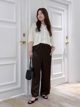 「A part by（アパートバイ）のダブルストラップミュール（パンプス、ブラック系）」を使った、yumaさん（レディース・164cm）の夏コーディネート
