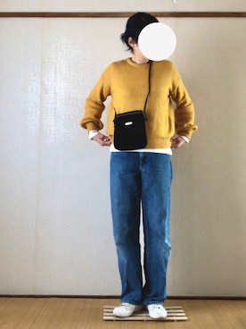 「クルーネックTシャツ」｜さきさん（レディース・166cm）の冬コーディネート