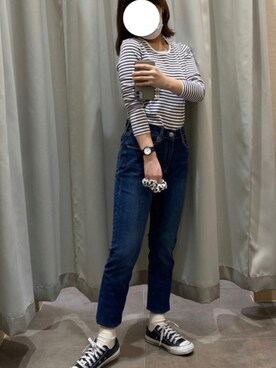 「無印良品（ムジルシリョウヒン）のアイテム（デニムパンツ、ブルー系）」を使った、しばさん（レディース）の秋コーディネート