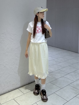 「FREE'S MART（フリーズマート）のアイテム（帽子）」を使った、YOUKIさん（レディース・157cm）の夏コーディネート