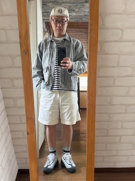 「Cooperstown Ball Cap（クーパーズタウンボールキャップ）のアイテム（キャップ、ホワイト系）」を使った、キャサさん（メンズ・171cm）の夏コーディネート