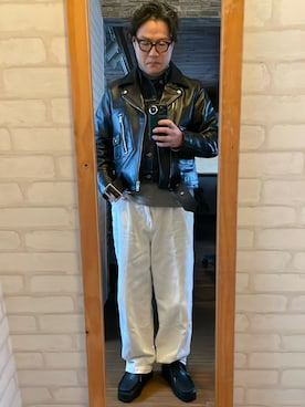 「BEAMS（ビームス）のアイテム（ライダースジャケット）」を使った、キャサさん（メンズ・171cm）の春コーディネート