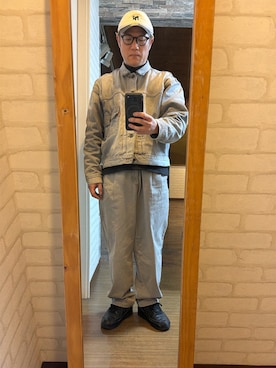 「NEW ERA（ニューエラ）のアイテム（キャップ、ホワイト系）」を使った、キャサさん（メンズ・171cm）の春コーディネート