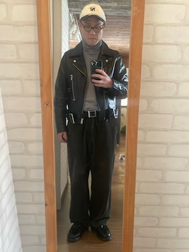 「BEAMS（ビームス）のアイテム（ライダースジャケット）」を使った、キャサさん（メンズ・171cm）の冬コーディネート