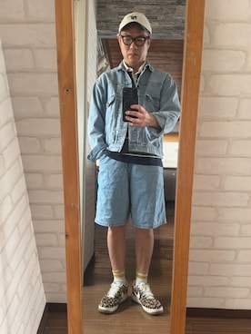 「NEW ERA（ニューエラ）のアイテム（キャップ、ホワイト系）」を使った、キャサさん（メンズ・171cm）の夏コーディネート