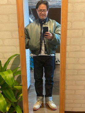「Buzz Rickson's（バズリクソンズ）のアイテム（MA-1）」を使った、キャサさん（メンズ・171cm）の冬コーディネート