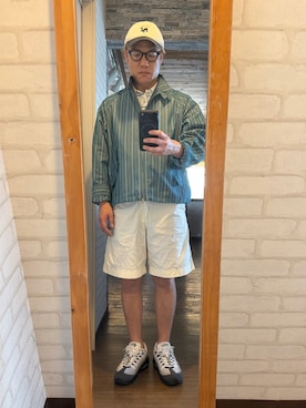 「NEW ERA（ニューエラ）のアイテム（キャップ、ホワイト系）」を使った、キャサさん（メンズ・171cm）の夏コーディネート
