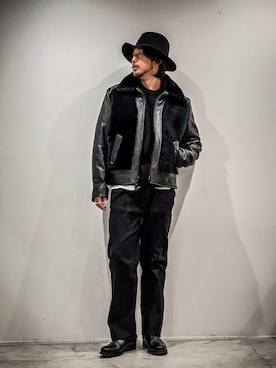 「ライダースコーデ」｜鈴木 瞬さん（メンズ・176cm）の冬コーディネート