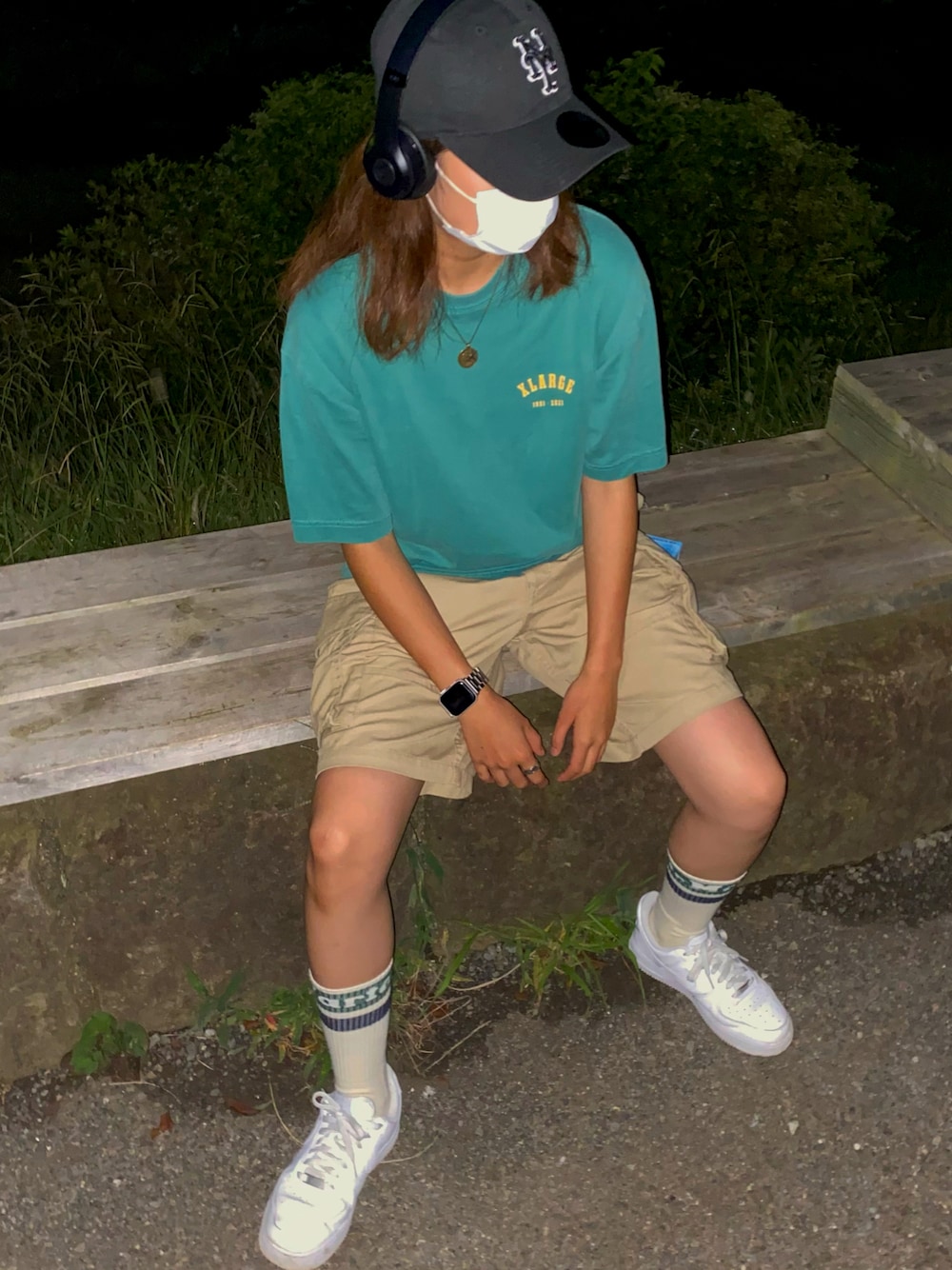 「カジュアル、ハーフパンツ、メンズライク、XLARGE、ROTHCO、Dr.Martens、AF1、Beats」｜「NEW ERAのアイテム（キャップ、ブラック系）」を使った、ちゃーりーさん（レディース・161cm）の夏コーディネートの1枚目の写真