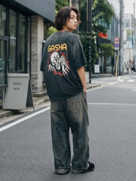 「rehacer（レアセル）のrehacer : RE-Born Vintage Finish CS / リボーン ヴィンテージ フィニッシュ カットソー（Tシャツ/カットソー、ブラック系）」を使った、rehacer STAFFさん（レディース・162cm）の夏コーディネート