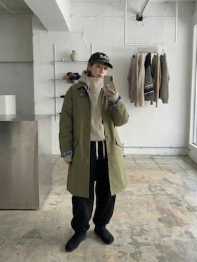 「rehacer（レアセル）のrehacer : Cocoon Zip Hoodie / コクーン ジップ フーディー（パーカー、ベージュ系）」を使った、rehacer STAFFさん（メンズ・175cm）の冬コーディネート