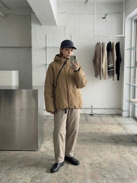 「rehacer（レアセル）のrehacer : CORDURA Fabric Jet Cap / コーデュラ ジェット キャップ（キャップ、ブルー系）」を使った、rehacer STAFFさん（メンズ・175cm）の冬コーディネート