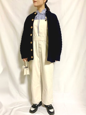 「ケーブルニット」｜「アイテム（オールインワン・サロペット）」を使った、umeさん（レディース・161cm）の冬コーディネート