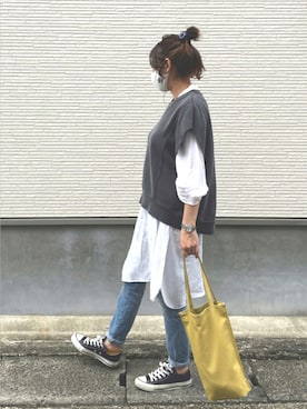 「ベスト×ワンピース」｜Tさんち。さん（レディース・155cm）の秋コーディネート