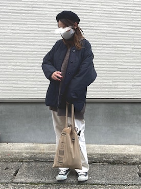 「ニコアンド」｜「アイテム（ノーカラージャケット）」を使った、Tさんち。さん（レディース・155cm）の冬コーディネート