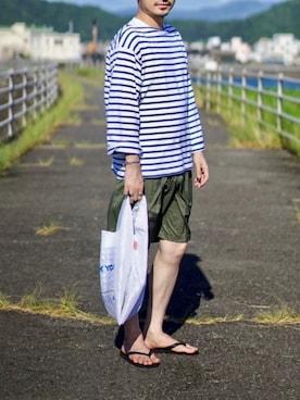 「is-ness（イズネス）のアイテム」を使った、おがしょーさん（メンズ・177cm）の夏コーディネート