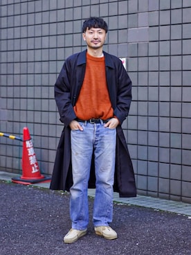 「クラークス」｜「アイテム（ステンカラーコート）」を使った、おがしょーさん（メンズ・177cm）の秋コーディネート