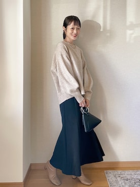「URBAN RESEARCH DOORS（アーバンリサーチドアーズ）のハミルトンウールボートネックプルオーバー（ニット/セーター、ベージュ系）」を使った、syk***さん（レディース・158cm）の秋コーディネート
