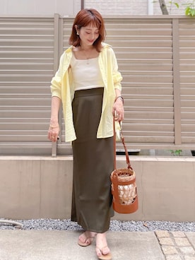 「Aunt Marie's（アントマリーズ）のロングナロースカート / TALLサイズ展開有（スカート、グリーン系）」を使った、syk***さん（レディース・158cm）の夏コーディネート