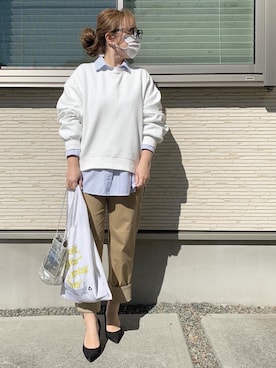 「アイテム（カーゴパンツ、イエロー系）」を使った、KANAさん（レディース・158cm）の冬コーディネート