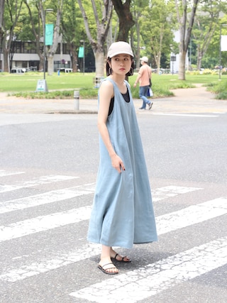 Honnete オネット の ノースリーブリネンチェックワンピース ワンピース Wear