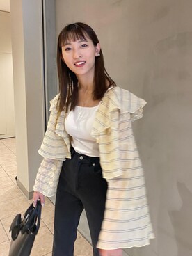 「mystic（ミスティック）のシアーボーダーラッフルブラウス（シャツ/ブラウス）」を使った、kubozono misakiさん（レディース・162cm）の春コーディネート