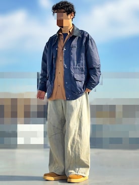 「アイテム（カバーオール）」を使った、HMさん（メンズ・175cm）の秋コーディネート