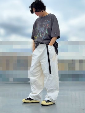 「Maison MIHARA YASUHIRO（メゾンミハラヤスヒロ）のKids Doodle Printed T-shirt（Tシャツ/カットソー、ブラック系）」を使った、HMさん（メンズ・175cm）の夏コーディネート