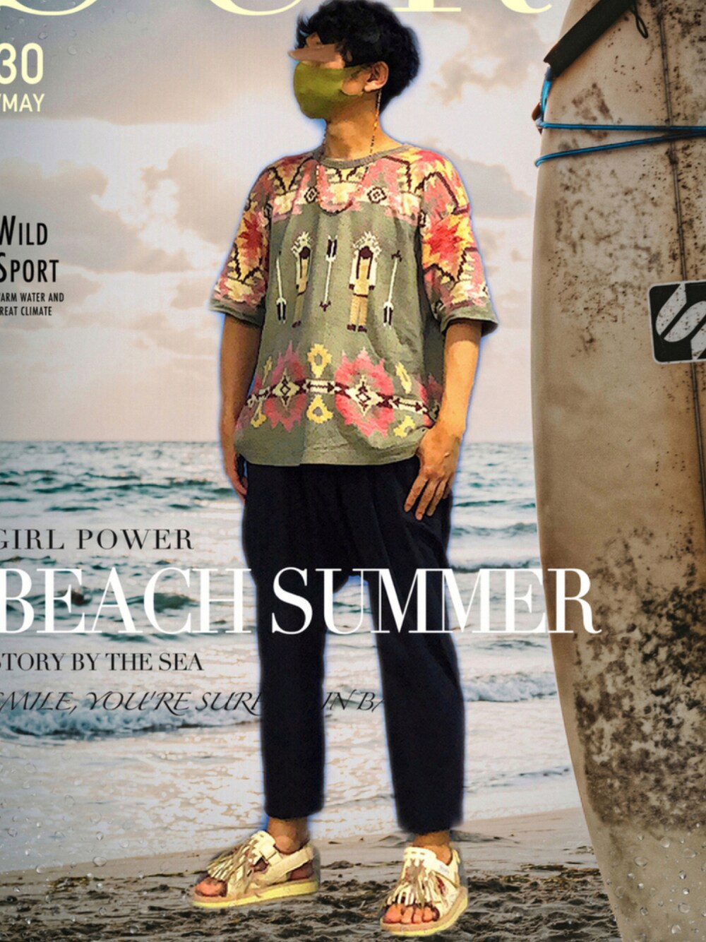「スポーツサンダル、サルエルパンツ、プリントT、夏コーデ、夏だ！Tシャツ着よう！、スラックス」｜「VOTE MAKE NEW CLOTHESの【欅坂46守屋茜さん着用アイテム】VOTE MAKE NEW CLOTHES 3D NATIVE BIG TEE（Tシャツ/カットソー、ベージュ系）」を使った、HMさん（メンズ・175cm）の夏コーディネートの1枚目の写真