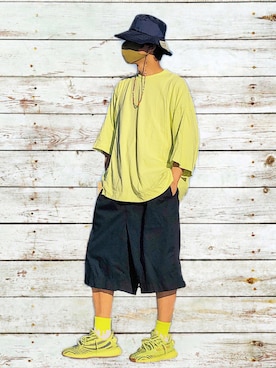 「ネオンイエロー」｜「アイテム（帽子）」を使った、HMさん（メンズ・175cm）の夏コーディネート
