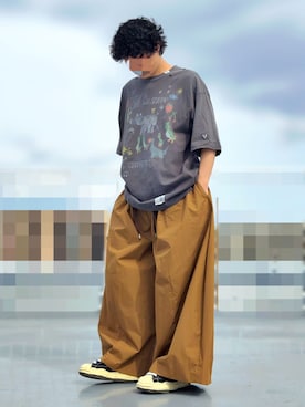 「Maison MIHARA YASUHIRO（メゾンミハラヤスヒロ）のKids Doodle Printed T-shirt（Tシャツ/カットソー、ブラック系）」を使った、HMさん（メンズ・175cm）の春コーディネート