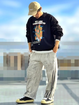 「アイテム（スウェットパンツ）」を使った、HMさん（メンズ・175cm）の秋コーディネート