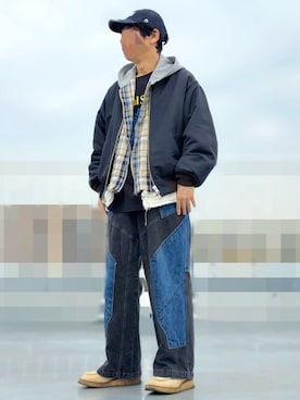 「アイテム（MA-1）」を使った、HMさん（メンズ・175cm）の冬コーディネート