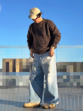 「FREAK'S STORE（フリークスストア）のシャギーニット クルーネック プルオーバー（ニット/セーター、ブラウン系）」を使った、HMさん（メンズ・175cm）の春コーディネート