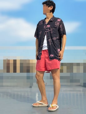「アイテム（サンダル）」を使った、HMさん（メンズ・175cm）の夏コーディネート