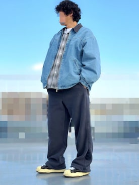 「CAHLUMN（カウラム）のCAHLUMN/カウラム Magazine Pocket  Open Collar Shirt(Ombre)/マガジンポケット オープンカラーシャツ オンブレチェック（シャツ/ブラウス、グレー系）」を使った、HMさん（メンズ・175cm）の春コーディネート