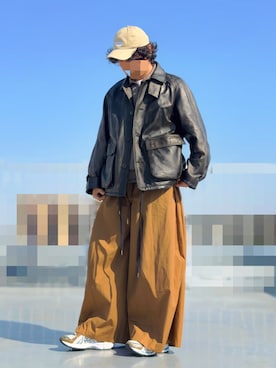 「MAISON SPECIAL（メゾンスペシャル）の《UNISEX》Sheep Leather Front Button Single Blouson/シープレザーフロントボタンシングルブルゾン【MAISON SPECIAL/メゾンスペシャル】（ブルゾン、ブラウン系）」を使った、HMさん（メンズ・175cm）の春コーディネート