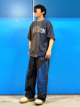 「MAISON SPECIAL（メゾンスペシャル）の《UNISEX》V Gazette Docking Logo Print Prime-Over Crew Neck T-shirt/VガゼットドッキングロゴプライムオーバークルーネックTシャツ【MAISON SPECIAL/メゾンスペシャル】（Tシャツ/カットソー）」を使った、HMさん（メンズ・175cm）の夏コーディネート