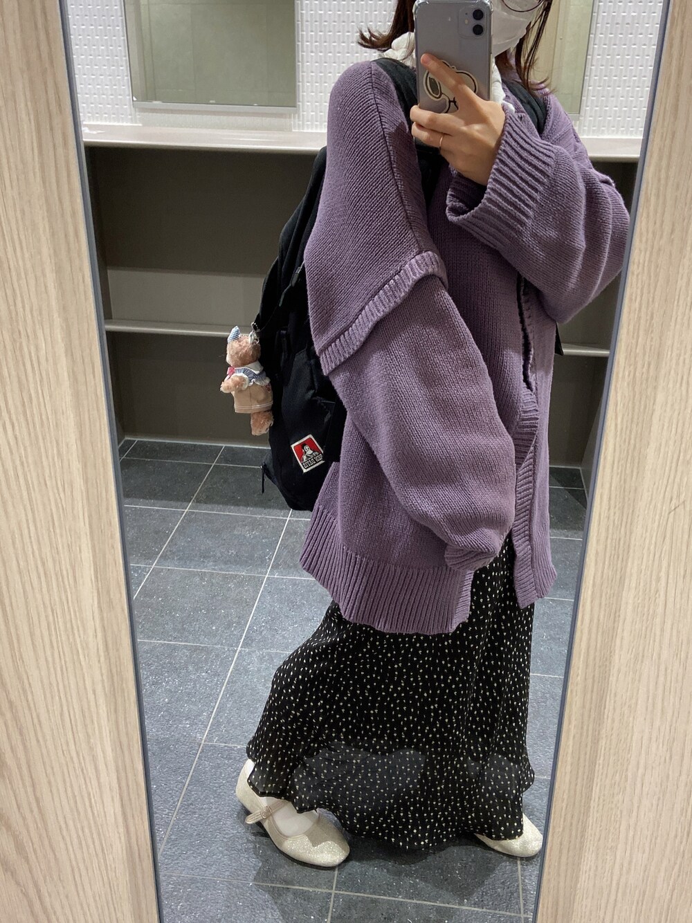 「ビッグシルエット、ゆったりコーデ、150cm、低身長コーデ、今日のコーデ、通学コーデ、だから秋服が好き」｜「LOWRYS FARMの２ＷＡＹバックスリットカーディガン　895727（ニット/セーター、パープル系）」を使った、MICHIEさん（レディース・150cm）の秋コーディネートの1枚目の写真