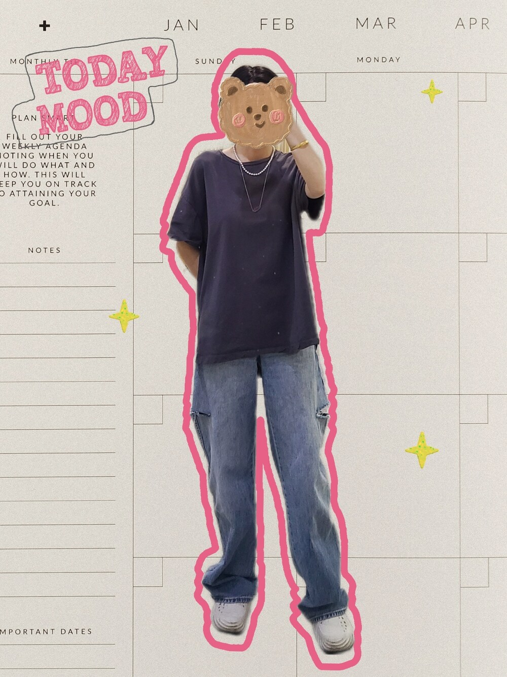 「ootd、街头搭配、oversize、牛仔裤、盐系风格、男友风」｜「UNIQLOのアイテム（デニムパンツ、ブルー系）」を使った、权二さん（レディース・165cm）の秋コーディネートの1枚目の写真
