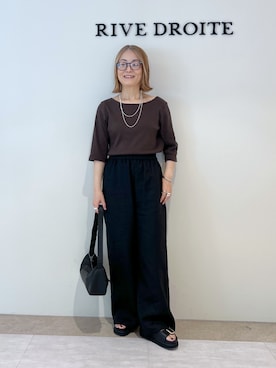 「オフィスカジュアル」｜「アイテム（Tシャツ/カットソー、ブラウン系）」を使った、rd_mioさん（レディース・153cm）の夏コーディネート