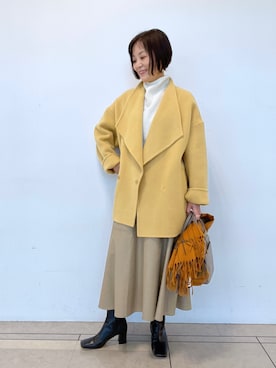 「イエロー」｜「アイテム（ノーカラーコート）」を使った、rd_mioさん（レディース・153cm）の秋コーディネート