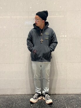 「AVIREX（アヴィレックス）のアイテム（ニットキャップ/ビーニー）」を使った、Kentaさん（メンズ・166cm）の冬コーディネート