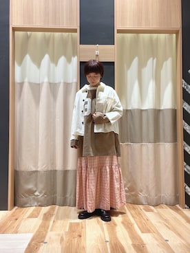 「ギンガムチェック」｜「アイテム（スカート、ピンク系）」を使った、fune106さん（レディース・155cm）の春コーディネート
