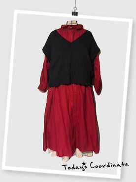 「アイテム（シャツワンピース、レッド系）」を使った、Ayumi☆さん（レディース・151cm）の秋コーディネート