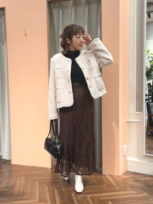 ラメリングボアノーカラージャケット（ノーカラージャケット