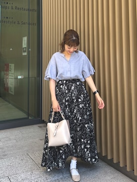 「花柄」｜「アイテム（スカート、ブラック系）」を使った、あゆこさん（レディース・158cm）の夏コーディネート