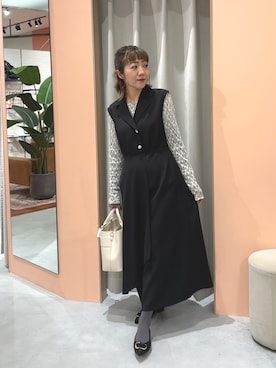 「natural couture（ナチュラルクチュール）のリバーシブルレーストップス（Tシャツ/カットソー、グレー系）」を使った、あゆこさん（レディース・158cm）の冬コーディネート