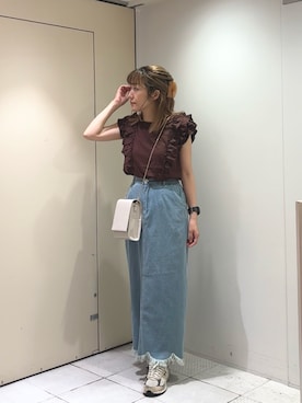 「natural couture（ナチュラルクチュール）のアイテム（ショルダーバッグ）」を使った、あゆこさん（レディース・158cm）の夏コーディネート